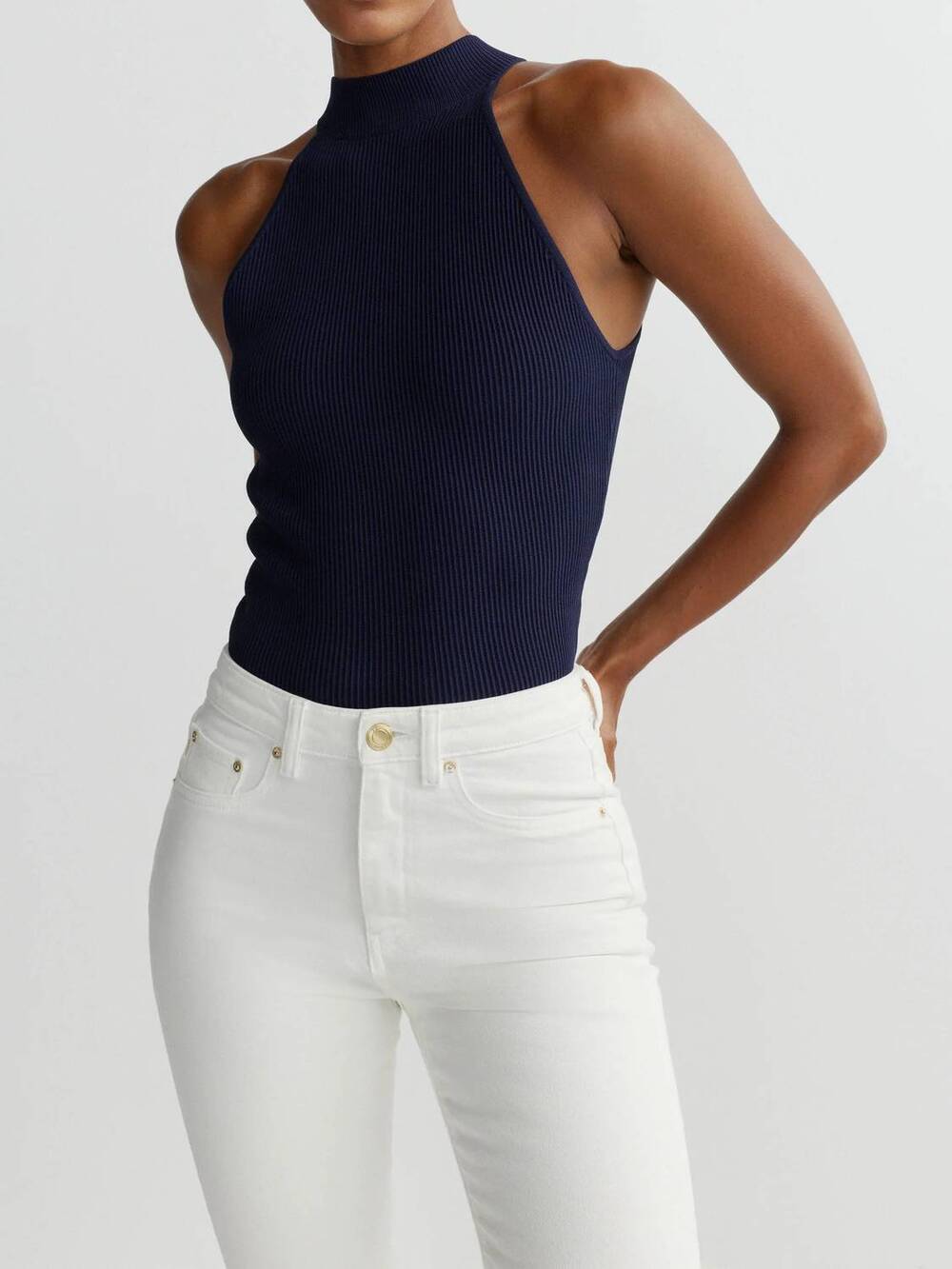NEW DL1961 - WOMEN'S instasculpt rib mock neck top in bright navy